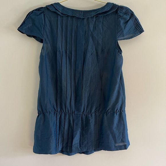 Anthropologie Leifsdottir Cap Sleeve Silk/Wool Blend Blouse || SZ 0 || Navy - Picture 4 of 8